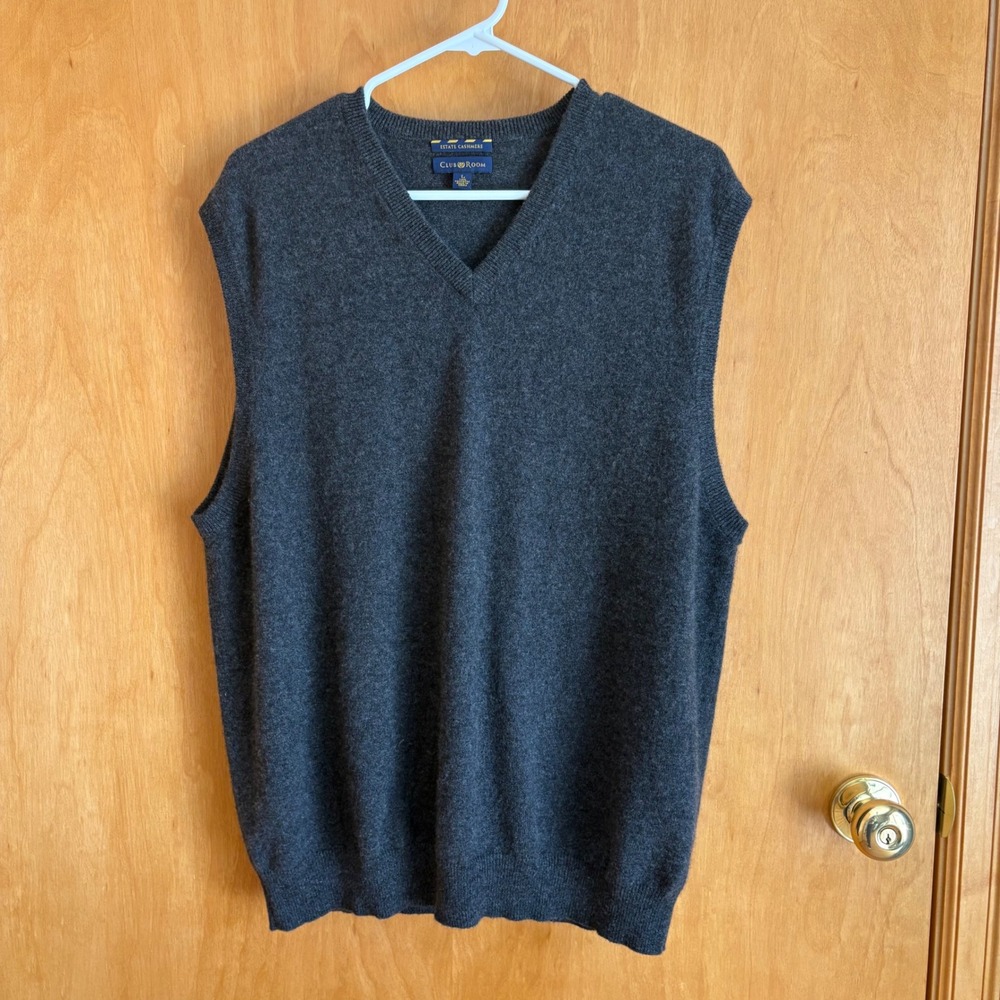 Club Room Sweater *flaw Vest Mens Large Gray 100% Cashmere V-Neck Knit Solid